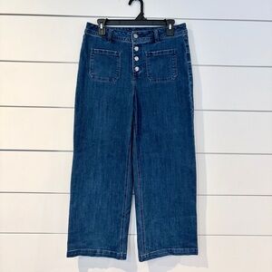 Modcloth Denim Wide Leg Crop Jeans Womens 10 High Rise Button Fly Capsule
